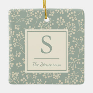 Stylish Sage Floral Pattern Farmhouse Monogramed Keramisch Ornament