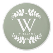 Stylish Sage Green Monogram Keramische Knop (Voorkant)