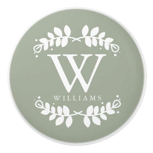 Stylish Sage Green Monogram Keramische Knop (Voorkant)