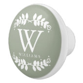 Stylish Sage Green Monogram Keramische Knop (Rechts)