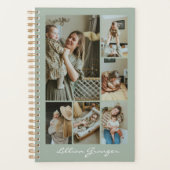 Stylish Sage Green Personalized Photo Collage Planner (Voorkant)
