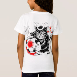 Stylish Samurai Cat Japan Soccer For Football fans T-shirt