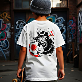 Stylish Samurai Cat Japan Soccer For Football fans T-shirt
