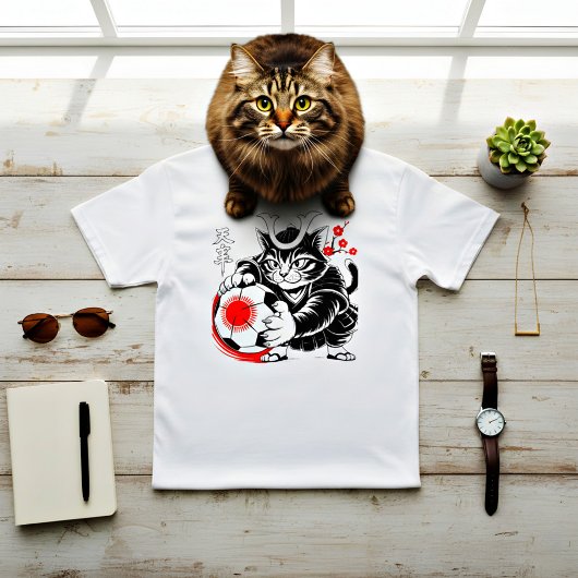 Stylish Samurai Cat Japan Soccer For Football fans T-shirt