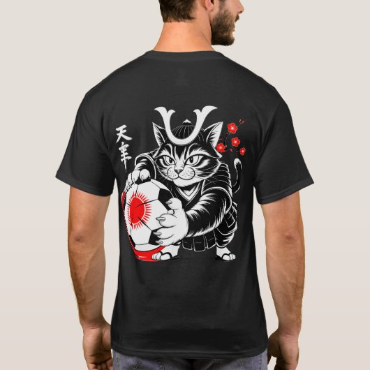 Stylish Samurai Cat Japan Soccer For Japanese fans T-shirt (Achterkant)