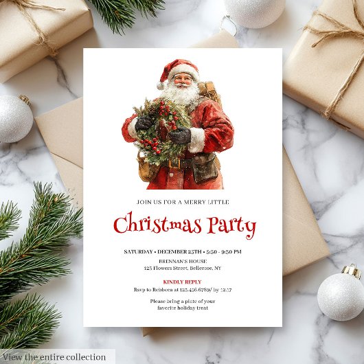 Stylish Santa Claus Pine Wreath Holiday Dinner  Kaart