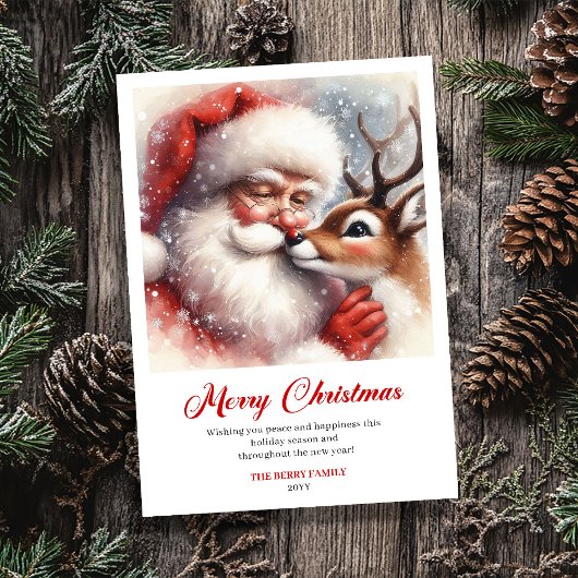 Stylish Santa Claus Rudolph Cartoon Christmas Card Feestdagenkaart