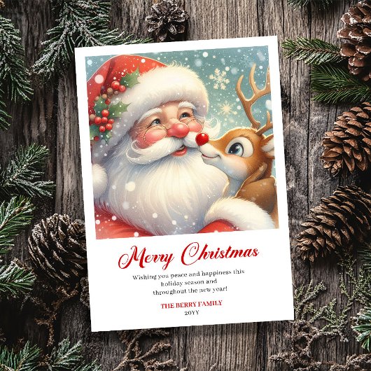 Stylish Santa Claus Rudolph Cartoon Christmas Card Feestdagenkaart