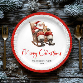 Stylish Santa Claus Rustic Vintage Christmas Plate Papieren Bordje