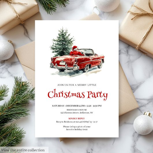 Stylish Santa Pine Wreath Office Party Invitation Kaart