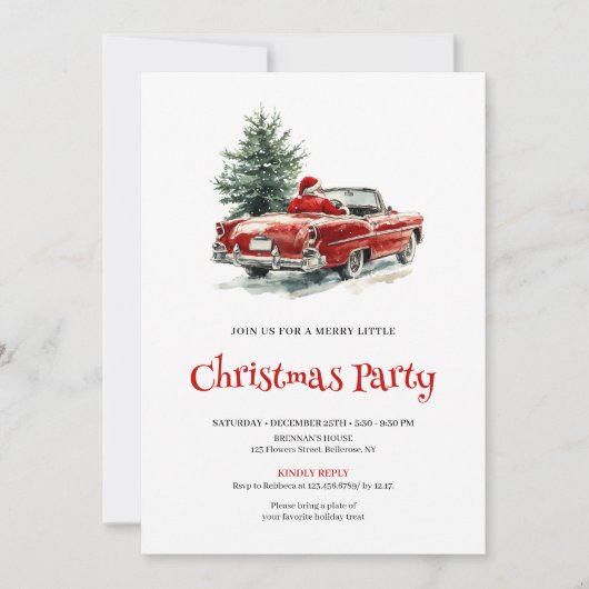 Stylish Santa Pine Wreath Office Party Invitation Kaart (Voorkant)