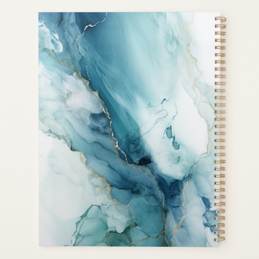 Stylish Script Blue&Gold Marble Custom Name Planner (Achterkant)