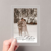Stylish Script Elegant Photo Merry Christmas Card Acryl Uitnodigingen (Insitu (Draagbaar))