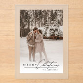 Stylish Script Elegant Photo Merry Christmas Card Acryl Uitnodigingen (Voorkant)