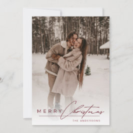 Stylish Script Elegant Photo Red Merry Christmas  Feestdagenkaart
