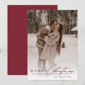 Stylish Script Elegant Photo Red Merry Christmas Feestdagenkaart (Voorkant / Achterkant)