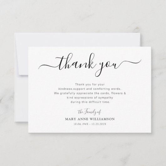 Stylish script funeral thank you note bedankkaart (Voorkant)
