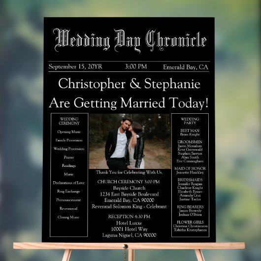 Stylish Script Minimal Newspaper Wedding Program Acryl Bord (Neutraal)