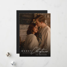 Stylish Script Minimalist 1 Photo Merry Christmas