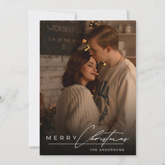 Stylish Script Minimalist 1 Photo Merry Christmas Feestdagenkaart (Voorkant)