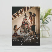 Stylish Script Minimalist 1 Photo Merry Christmas Feestdagenkaart (Staand voorkant)