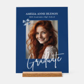 Stylish Script Photo Blue Graduation 2026 Acryl Bord (Voorkant)
