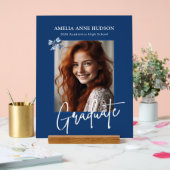 Stylish Script Photo Blue Graduation 2026 Acryl Bord (Huwelijk)