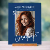 Stylish Script Photo Blue Graduation 2026 Acryl Bord (Neutraal)