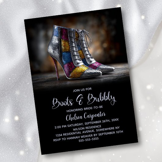 Stylish Sequin Boots and Bubbly Bridal Shower Kaart