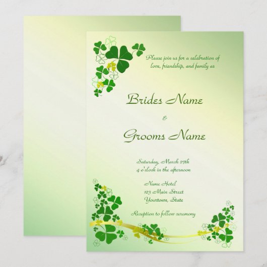 Stylish Shamrock Wedding Invitation Kaart (Voorkant / Achterkant)