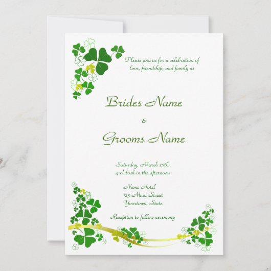 Stylish Shamrock Wedding Invitation Kaart (Voorkant)