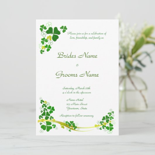 Stylish Shamrock Wedding Invitation Kaart (Staand voorkant)