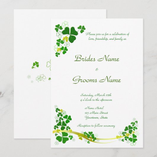 Stylish Shamrock Wedding Invitation Kaart (Voorkant / Achterkant)