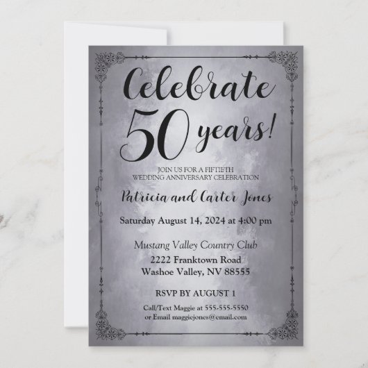 Stylish Silver 50th Jubileum Invitation Kaart (Voorkant)