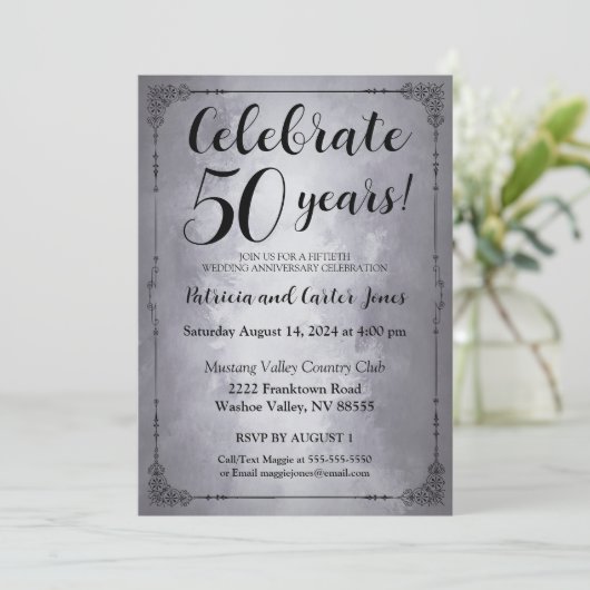 Stylish Silver 50th Jubileum Invitation Kaart (Staand voorkant)