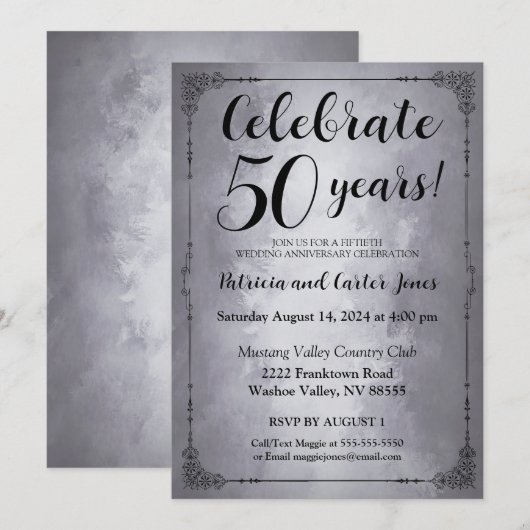 Stylish Silver 50th Jubileum Invitation Kaart (Voorkant / Achterkant)