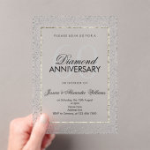 Stylish Silver Confetti 60th Diamond Wedding Acryl Uitnodigingen (Insitu (Draagbaar))