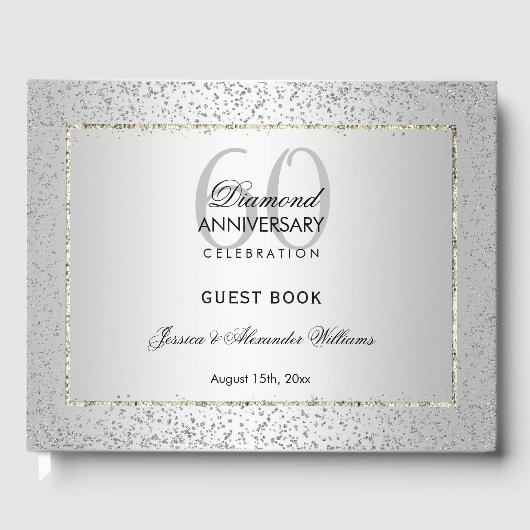 Stylish Silver Confetti 60th Diamond Wedding Gastenboek (Voorkant)
