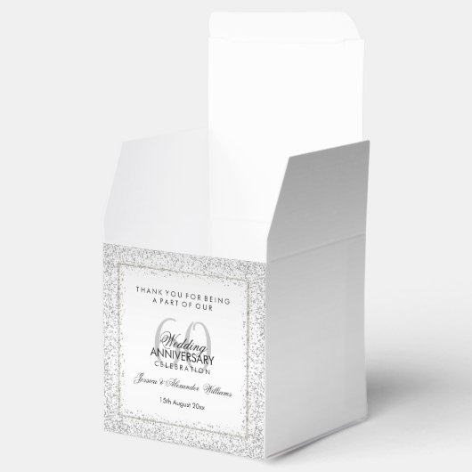 Stylish Silver Confetti 60th Wedding Bedankt Bedankdoosjes (Geopend)