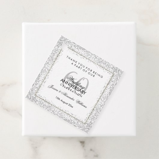 Stylish Silver Confetti 60th Wedding Bedankt Bedankjes Labels (In situ)