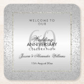 Stylish Silver Confetti 60th Wedding Kartonnen Onderzetters (Voorkant)