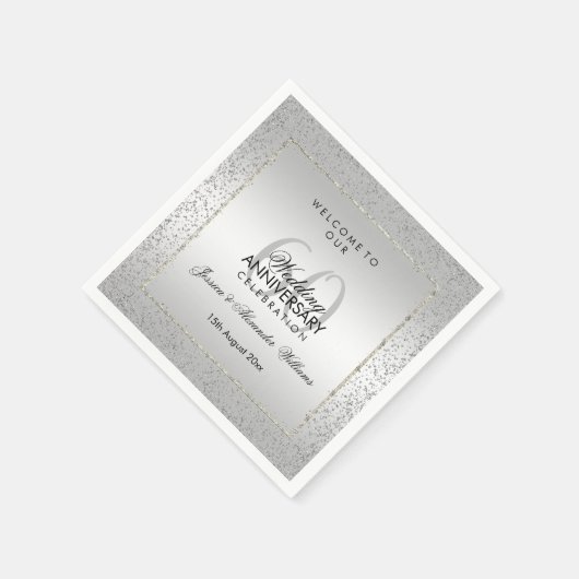 Stylish Silver Confetti 60th Wedding Servet (Hoek)