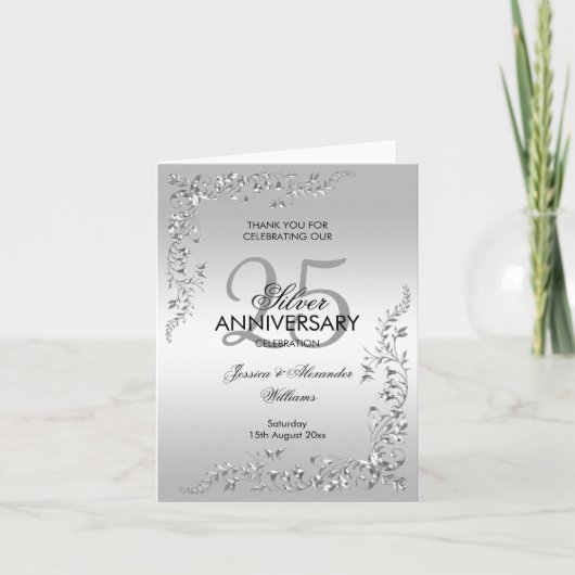 Stylish Silver Decoration 25th Wedding Jubileum Aankondiging (Voorkant)