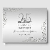 Stylish Silver Decoration 25th Wedding Jubileum Gastenboek (Voorkant)