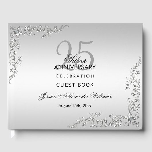Stylish Silver Decoration 25th Wedding Jubileum Gastenboek (Voorkant)