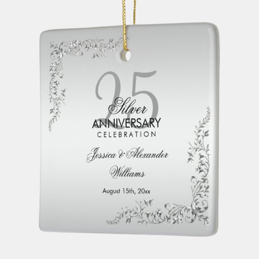 Stylish Silver Decoration 25th Wedding Jubileum Keramisch Ornament (Links)