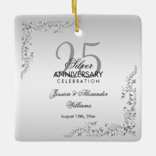 Stylish Silver Decoration 25th Wedding Jubileum Keramisch Ornament