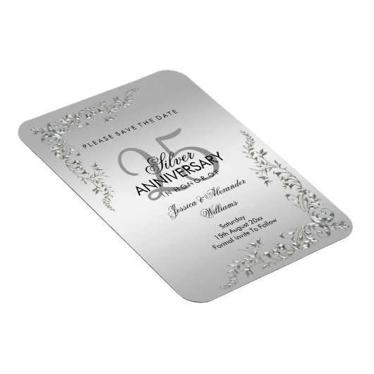 Stylish Silver Decoration 25th Wedding Jubileum Magneet (Rechterzijde)