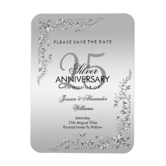 Stylish Silver Decoration 25th Wedding Jubileum Magneet