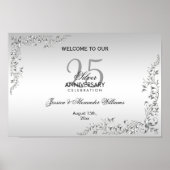 Stylish Silver Decoration 25th Wedding Jubileum Poster (Voorkant)